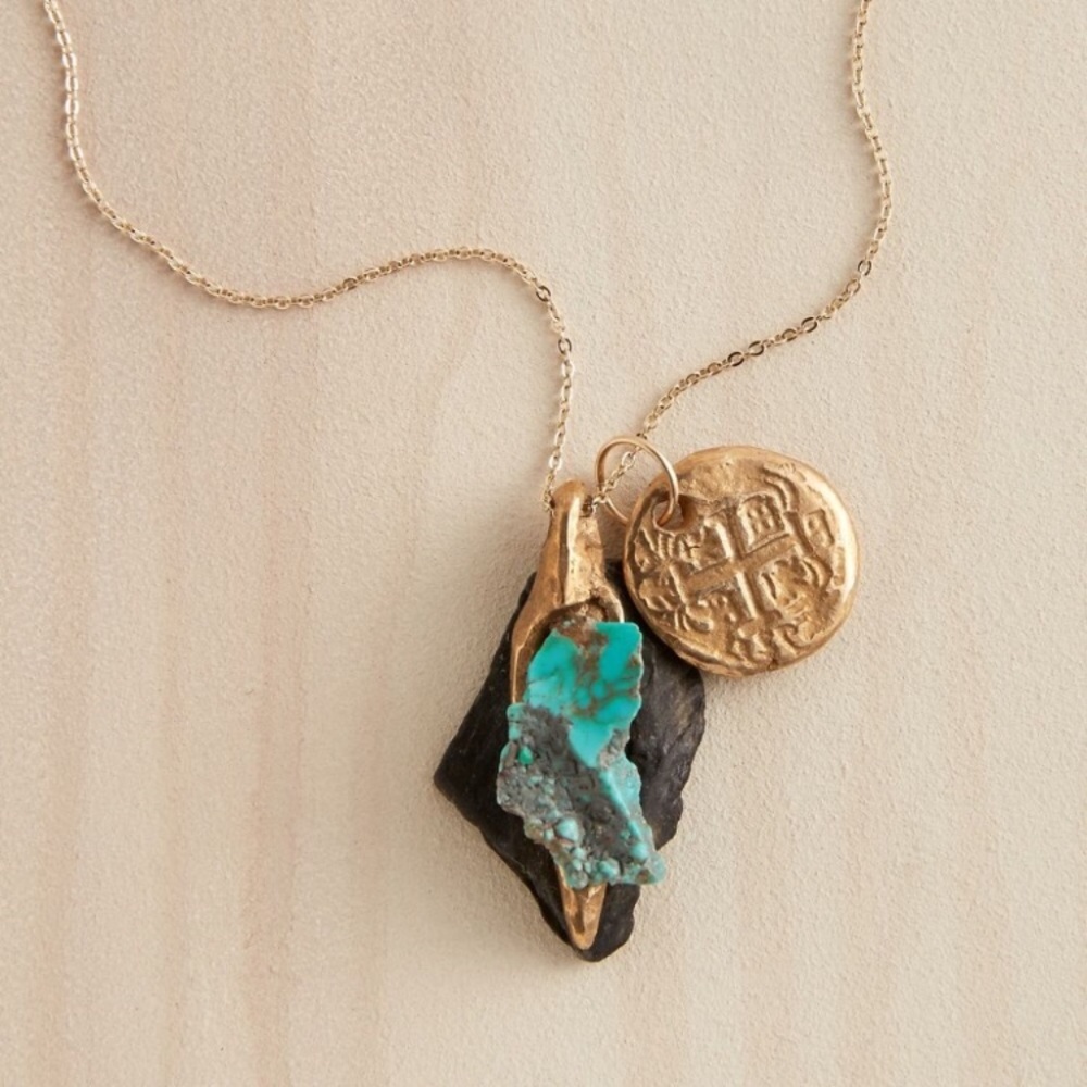 Turquoise talisman doubloon necklace